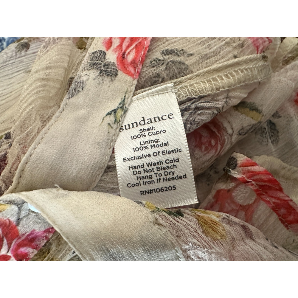 Sundance Amelia Floral Sheer Smocked Blouse Prairie Cottage Button Top Large - Picture 14 of 16